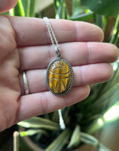Load image into Gallery viewer, Tigers Eye Carved Scarab in Handcrafted Sterling Silver, 16” Chain