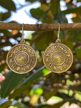 Load image into Gallery viewer, Brass Zodiac Wheel Earrings with Silver Ear Wires, Made to Order