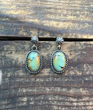 Load image into Gallery viewer, Blackjack Turquoise Stud Drop Earrings, Handcrafted Sterling Silver