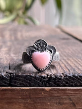 Load image into Gallery viewer, Pink Conch Shell Heart Ring in Hand Stamped Band, Ring Size 8