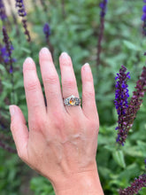 Load image into Gallery viewer, Mexican Jelly Opal Chevron Ring with Orchids, Ring Size 8