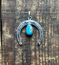 Load image into Gallery viewer, Sterling Horseshoe Pendant with Fox Turquoise, Pendant Only