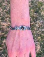 Load image into Gallery viewer, Entwined Serpents Bracelet with Black Sunstone, 7.5” Long