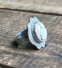 Load image into Gallery viewer, Ivory Creek Variscite Ring in Handstamped Sterling Silver, Ring Size 8