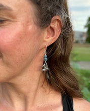 Load image into Gallery viewer, Lovebird Drop Earrings with Kyanite Beads, Handcrafted Sterling Silver