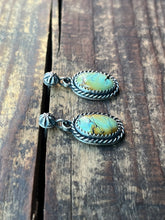 Load image into Gallery viewer, Blackjack Turquoise Stud Drop Earrings, Handcrafted Sterling Silver