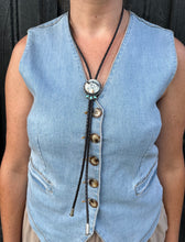 Load image into Gallery viewer, Grey Filly Bolo with Campitos Turquoise in Handcrafted Sterling Silver