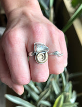 Load image into Gallery viewer, Juxtapose Ring, Herkimer Quartz and Brass Ammonite Shell in Handcrafted Sterling Silver, Size 8