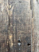 Load image into Gallery viewer, Symbolic Key and Heart Pendant, Sterling and Brass with Faceted Garnet, 16” Sterling Chain