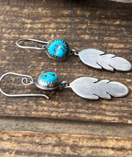 Load image into Gallery viewer, Kingman Nugget Turquoise Feather Drop Earrings in Handcrafted Sterling Silver
