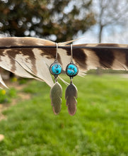 Load image into Gallery viewer, Kingman Nugget Turquoise Feather Drop Earrings in Handcrafted Sterling Silver