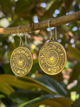 Load image into Gallery viewer, Brass Zodiac Wheel Earrings with Silver Ear Wires, Made to Order
