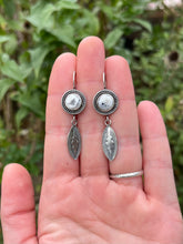 Load image into Gallery viewer, White Buffalo Hand Stamped Drop Earrings, Handcrafted Sterling Silver