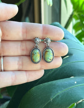 Load image into Gallery viewer, Blackjack Turquoise Stud Drop Earrings, Handcrafted Sterling Silver
