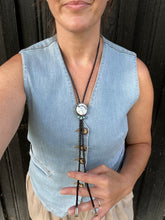 Load image into Gallery viewer, Grey Filly Bolo with Campitos Turquoise in Handcrafted Sterling Silver