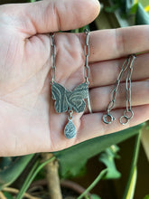 Load image into Gallery viewer, Art Nouveau Butterfly with Kyanite Drop, Handcrafted Sterling Silver, 20” Chain