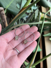 Load image into Gallery viewer, Planished Sterling Silver Hoops with Brass Leaf Drops
