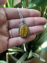 Load image into Gallery viewer, Tigers Eye Carved Scarab in Handcrafted Sterling Silver, 16” Chain