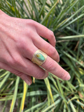 Load image into Gallery viewer, Emerald Valley Turquoise in Brass Dogwood Flower Ring, Size 9