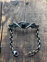 Load image into Gallery viewer, Entwined Serpents Bracelet with Black Sunstone, 7.5” Long