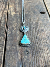 Load image into Gallery viewer, Victorian Fleur-de-lis Turquoise Drop Necklace with 20” Rolo Chain