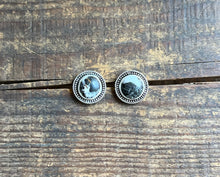 Load image into Gallery viewer, White Buffalo Bordered Post Earrings in Handcrafted Sterling Silver
