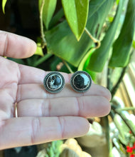 Load image into Gallery viewer, White Buffalo Bordered Post Earrings in Handcrafted Sterling Silver