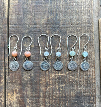 Load image into Gallery viewer, Sun and Moon Charm Drop Earrings, Handcrafted Sterling Silver with Gemstone Bead Settings
