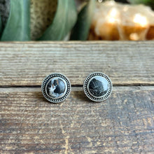 Load image into Gallery viewer, White Buffalo Bordered Post Earrings in Handcrafted Sterling Silver