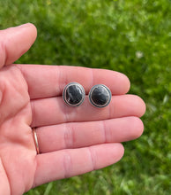 Load image into Gallery viewer, White Buffalo Post Earrings, Handcrafted and Recycled Sterling Silver