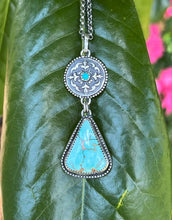 Load image into Gallery viewer, Victorian Fleur-de-lis Turquoise Drop Necklace with 20” Rolo Chain