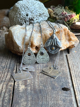 Load image into Gallery viewer, Ouija and Planchette Necklace Pairing in Handcrafted Brass and Sterling Silver 20”Chain