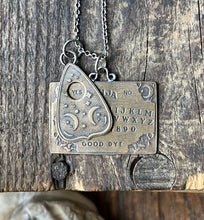 Load image into Gallery viewer, Ouija and Planchette Necklace Pairing in Handcrafted Brass and Sterling Silver 20”Chain