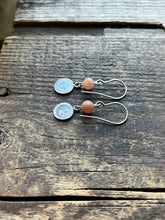 Load image into Gallery viewer, Sun and Moon Charm Drop Earrings, Handcrafted Sterling Silver with Gemstone Bead Settings