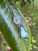 Load image into Gallery viewer, Victorian Fleur-de-lis Turquoise Drop Necklace with 20” Rolo Chain