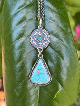 Load image into Gallery viewer, Victorian Fleur-de-lis Turquoise Drop Necklace with 20” Rolo Chain