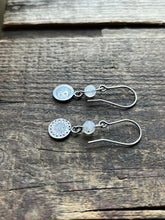 Load image into Gallery viewer, Sun and Moon Charm Drop Earrings, Handcrafted Sterling Silver with Gemstone Bead Settings
