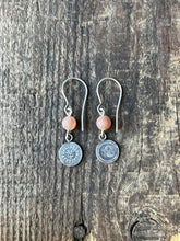 Load image into Gallery viewer, Sun and Moon Charm Drop Earrings, Handcrafted Sterling Silver with Gemstone Bead Settings