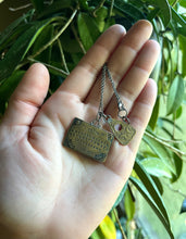 Load image into Gallery viewer, Ouija and Planchette Necklace Pairing in Handcrafted Brass and Sterling Silver 20”Chain