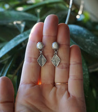 Load image into Gallery viewer, White Buffalo Post Earrings in Handcrafted Sterling Silver with Hand Stamped Drops, Southwest Boho Style
