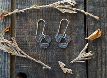 Load image into Gallery viewer, Hand Stamped Triangle Ray Burst Earrings, Handcrafted Sterling Silver Drop Style, Southwest Boho