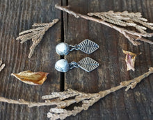 Load image into Gallery viewer, White Buffalo Post Earrings in Handcrafted Sterling Silver with Hand Stamped Drops, Southwest Boho Style