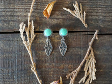 Load image into Gallery viewer, Kingman Turquoise Post Earrings in Handcrafted Sterling Silver with Hand Stamped Drops
