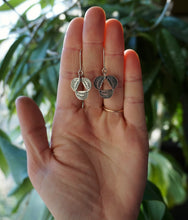 Load image into Gallery viewer, Hand Stamped Triangle Ray Burst Earrings, Handcrafted Sterling Silver Drop Style, Southwest Boho