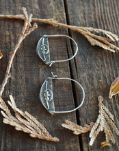 Load image into Gallery viewer, Double Sided Hoops in Handcrafted and Stamped Sterling Silver Earrings
