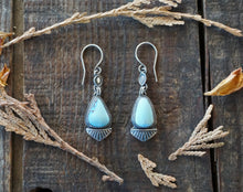 Load image into Gallery viewer, Golden Hills Turquoise Ray Drop Earrings in Handcrafted and Stamped Sterling Silver