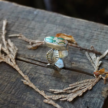 Load image into Gallery viewer, Green Stone Mountain Turquoise Ring in Handcrafted and Stamped Sterling Silver, Ring Size 9.5