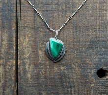Load image into Gallery viewer, Custom Made to Order Malachite Drop Pendant in Handcrafted and Stamped Sterling Silver, 17"-18" Chain