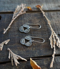 Load image into Gallery viewer, Hand Stamped Triangle Ray Burst Earrings, Handcrafted Sterling Silver Drop Style, Southwest Boho