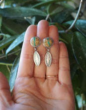 Load image into Gallery viewer, Ribbon Cut Stone Mountain Turquoise Post Drop Earrings in Handcrafted Sterling Silver with Hand Stamped Drops